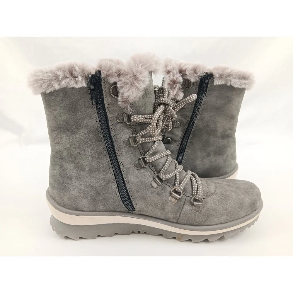 Remonte TEX Waterproof Grey Faux Suede Fur Lined Lace Up Winter Boots‎ Size 36